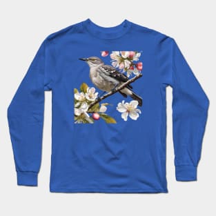 Northern Mockingbird Surrounded by Apple Blossom Long Sleeve T-Shirt